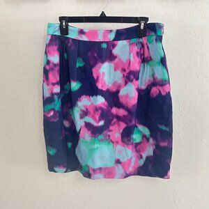 Kate Spade Barry Abstract Watercolor Print Skirt - Purple/Pink/Green - Size 12